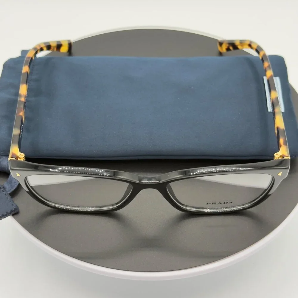 Prada Eyeglasses VPR15Z 389-1O1 Glasses Black on Brown Yellow Havana 53mm READ